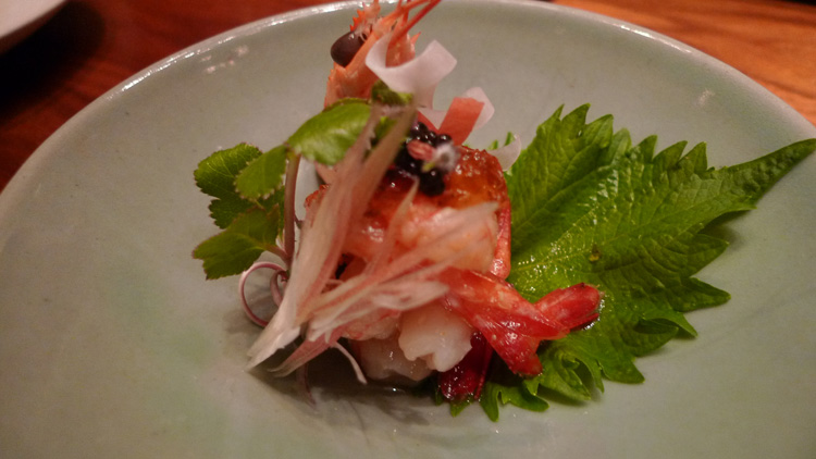 Sweet shrimp, sake jelly and caviar