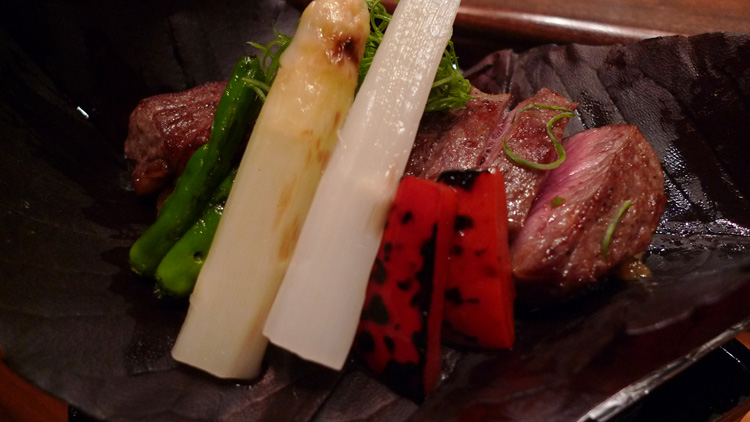 Grade nine Wagyu beef, pear and horseradish sauce