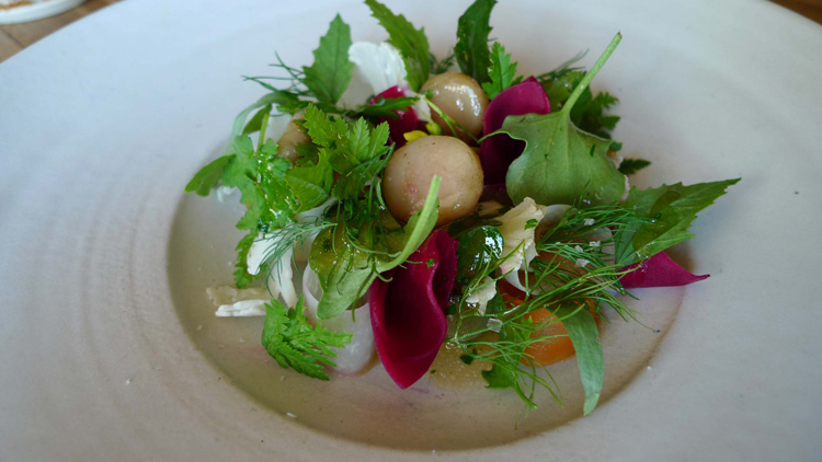 Pickled vegetables and bone marrow, herbs and bouillon