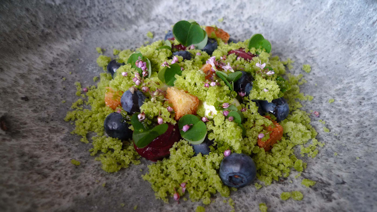 pine granita , berries and ice cream