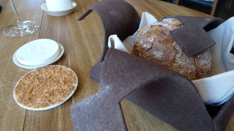 Bread with pork fat and goat milk cheese