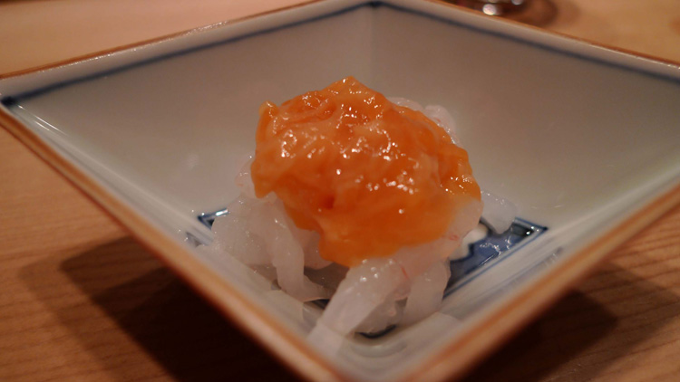 Baby shrimps with sea cucumber roe