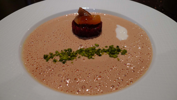 Foie gras cream with beetroot, pistachios