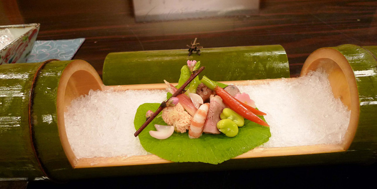 Japanese bean, mini Kyoto carrot, radish, duck, octopus inside 