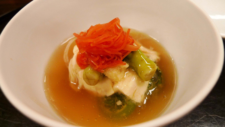 Yuba (tofu skin),mountain vegetables, red Kyoto carrots