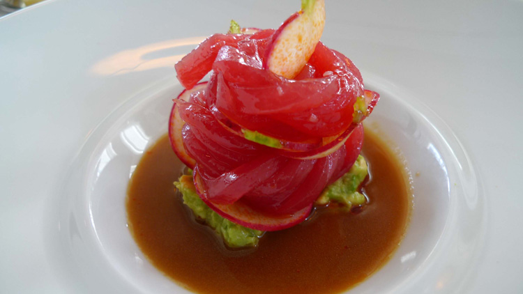 Yellowfin Tuna Ribbons,Avocado,Spicy Radish,Ginger Marinade