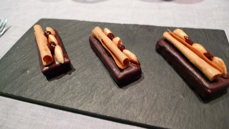 Nougat with tuille cigar, chocolate and coffee 