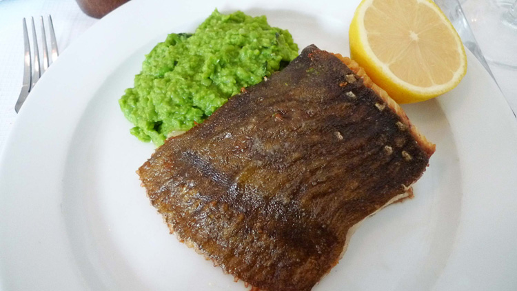 Turbot and pea puree