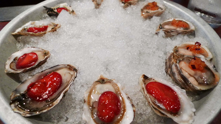 Kusshi oysters with plum mignonette and Mattaki oysters with umeboshi