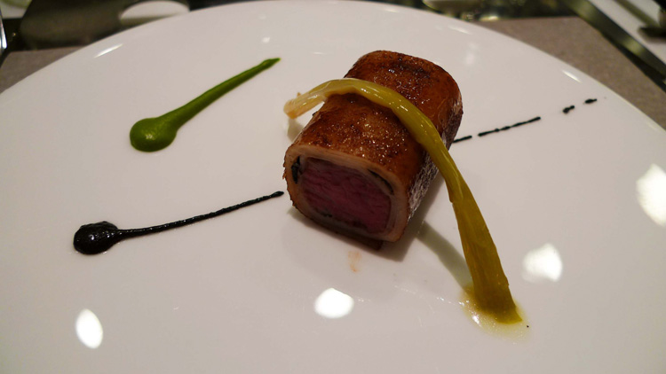 Saga-gyu beef, black truffle, cheung fun, braised green onion