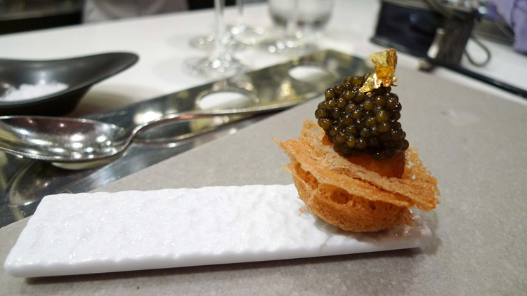 Caviar, smoked quail, crispy taro