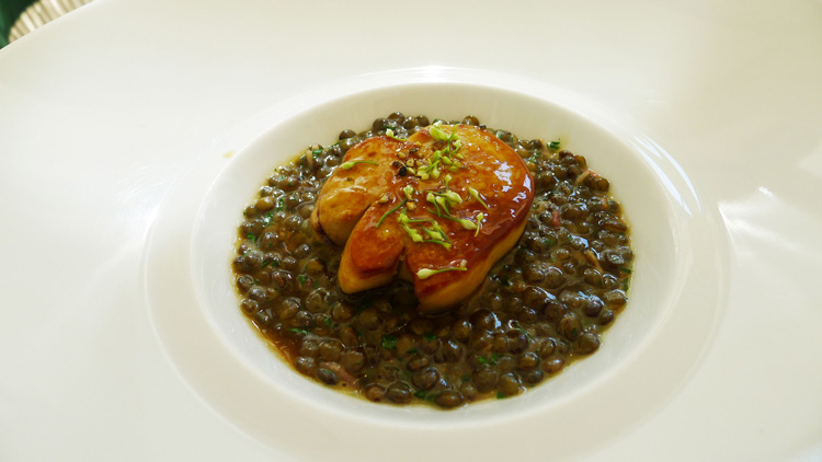 pan fried foie gras with porto and lentils