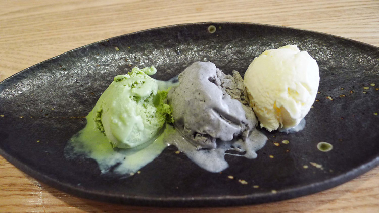 Home made green tea, sesame and yuzu (I guess ) ice cream