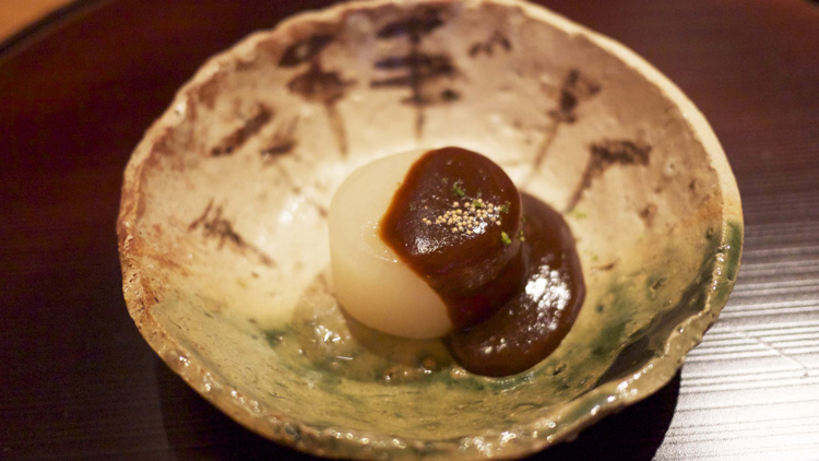 Braised daikon radish with red miso sauce