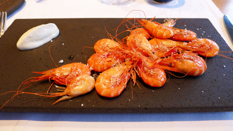 Pan fried live Poole shrimps, lemon "mayonnaise" 