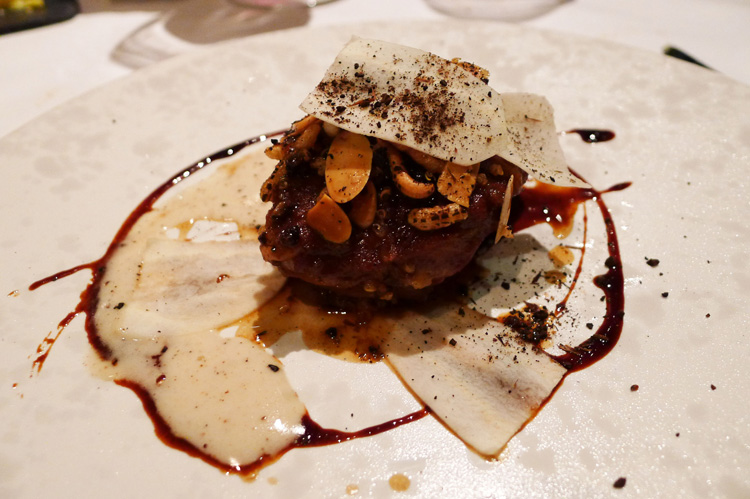 Pork cheek with apple molasses and spiced cream