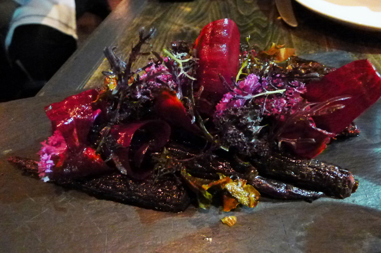 Heirloom black carrots with guava, dulse ( red algae) and tamarind