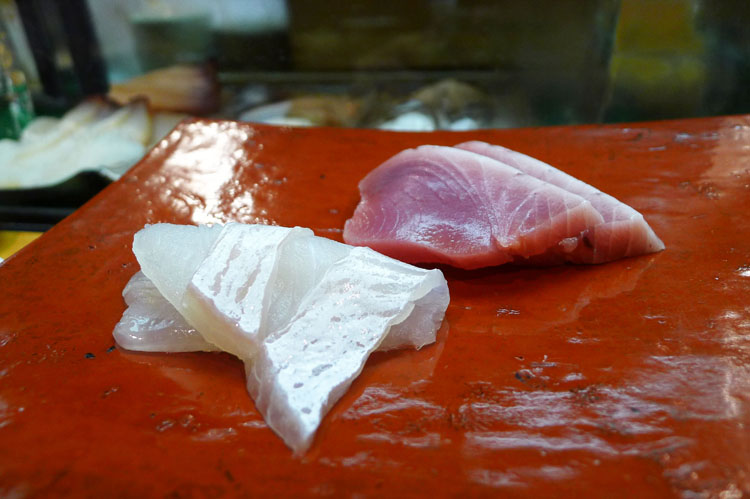 Kare (flounder) and  katsuo (skipjack tuna) sashimi 