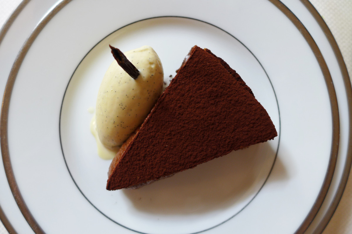 Dark chocolate tart (crusty pastry and chocolate sabayon). You will eat it even if you are not hungry anymore!