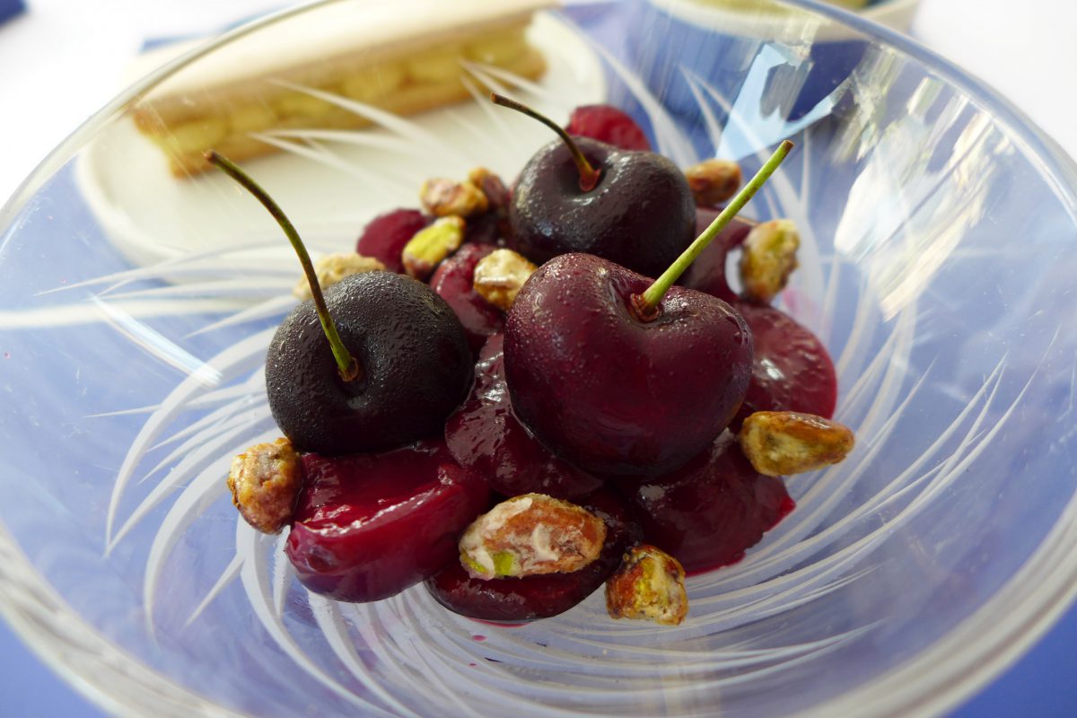 Cherries cooked in kirsch flavored juice