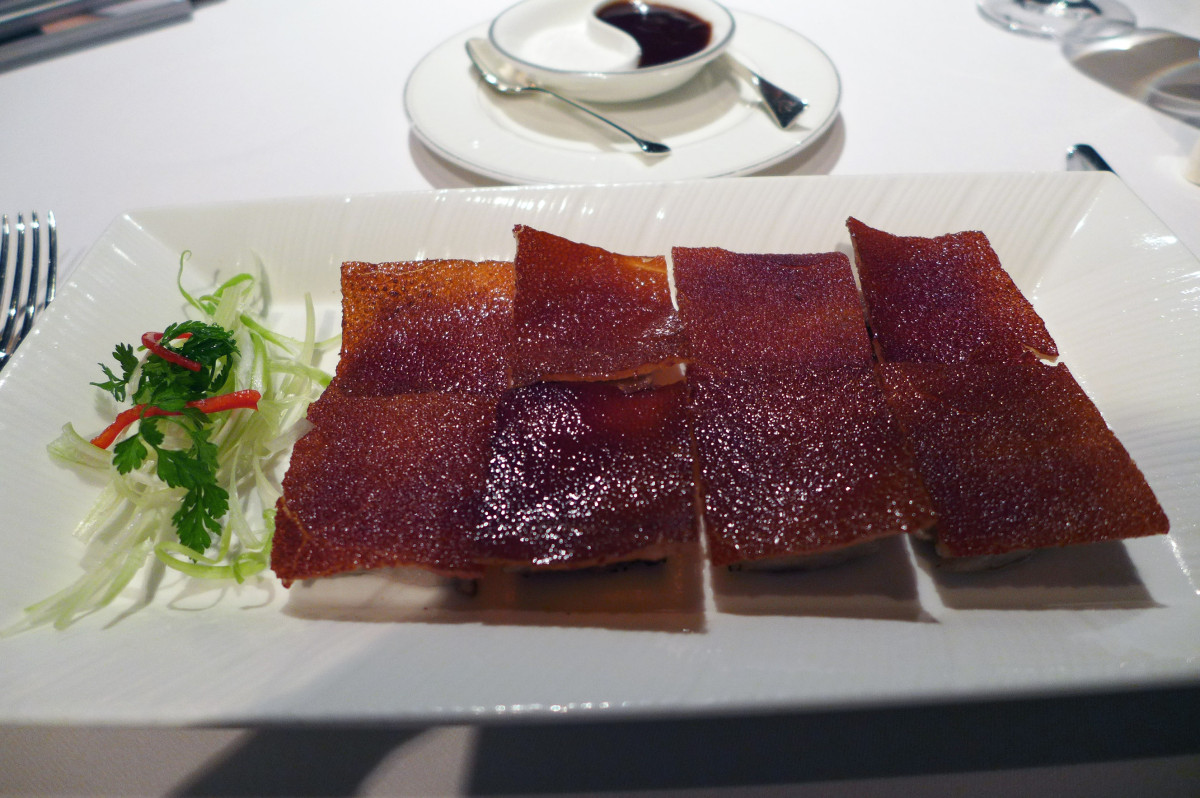 Barbecued suckling pig at Lung King Heen, Hong Kong