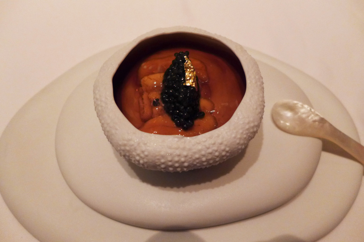 sea urchin with lobster jelly and caviar