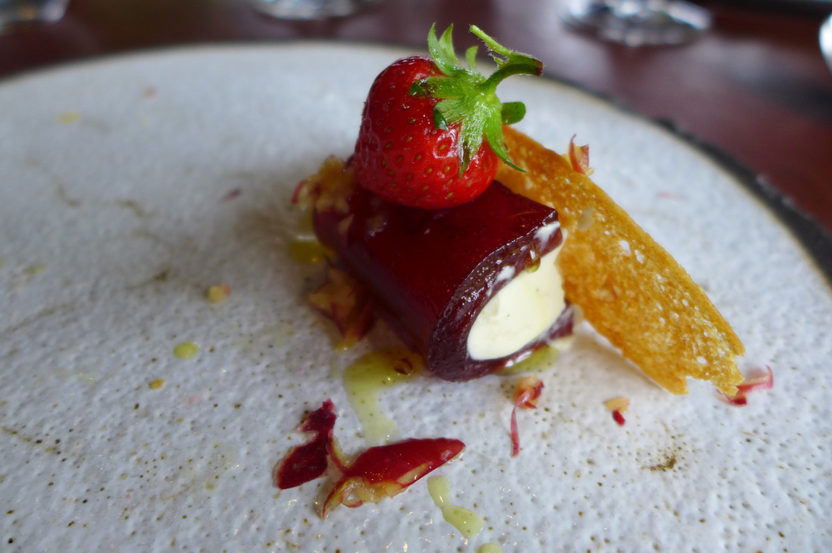 Strawberry jam, vacherin, apple skin..