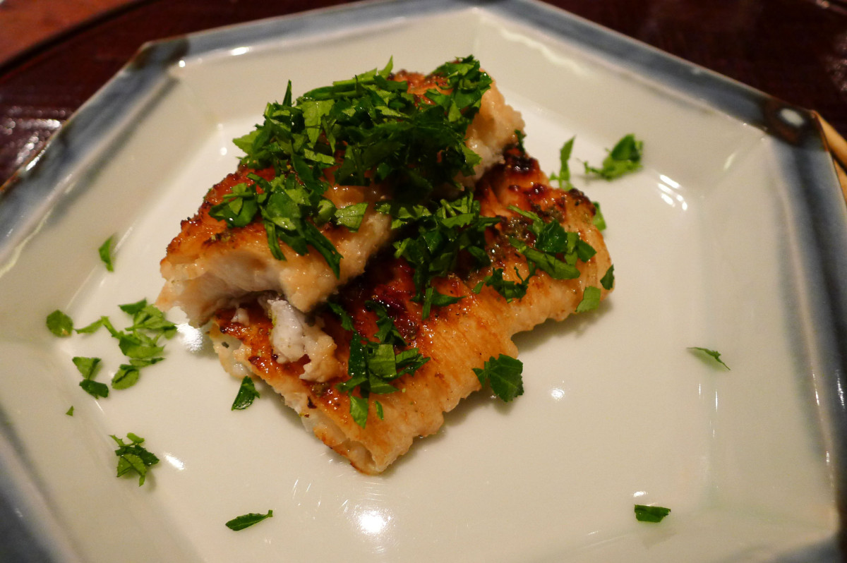 Pike eel Hamo with Japanese pepper leaf