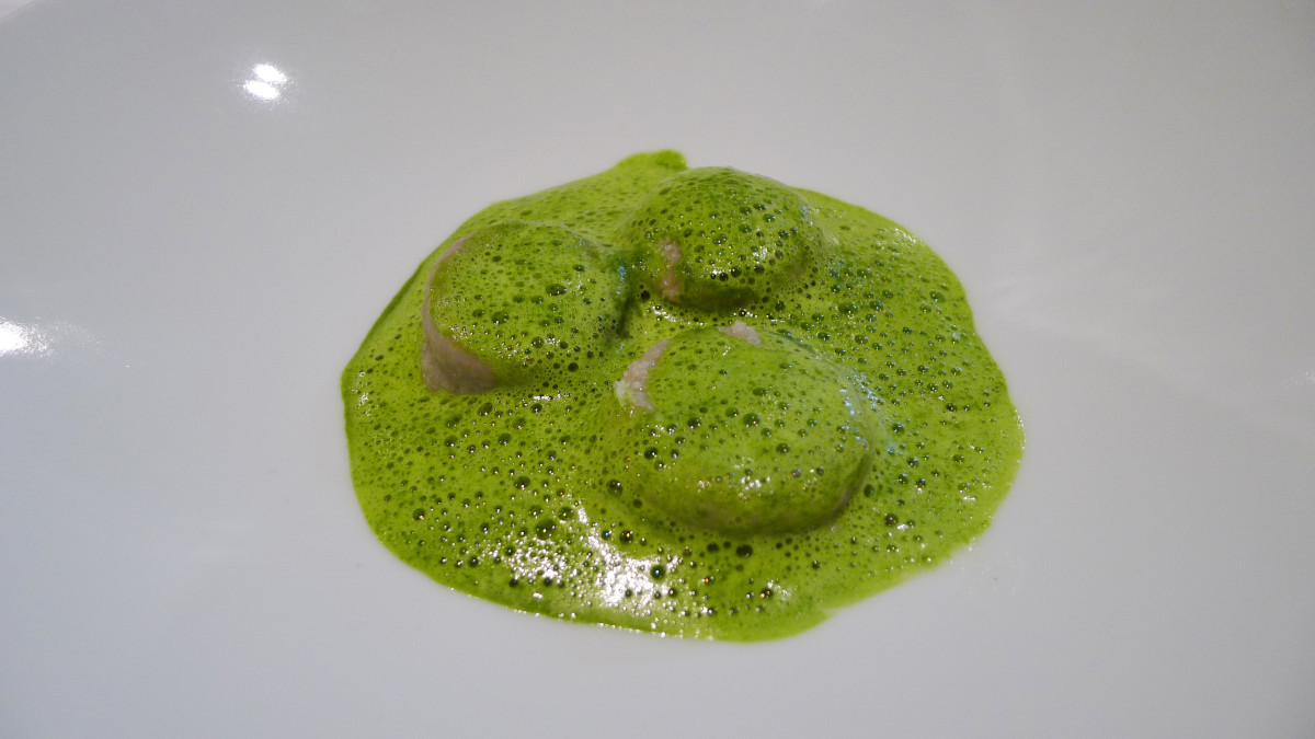 Mushroom ravioli with parsley sauce