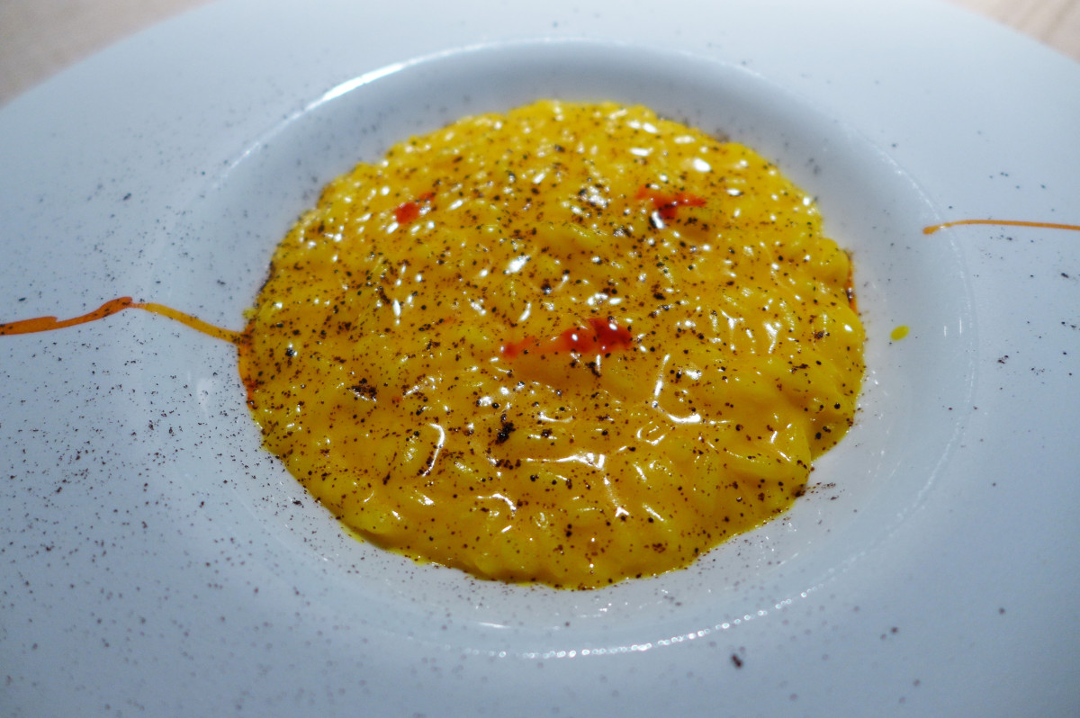 risotto with saffron and liquorice powder