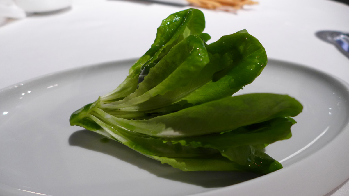 Massimo Bottura's take on Caesar salad. Salanova lettuce was "hiding" 22 different ingredients used for the classic Caesar salad. Simple, delicious and ingenious.