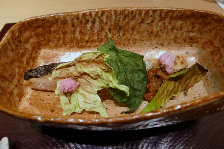 Trout smoked with cherry blossom, homemade miso and leaf