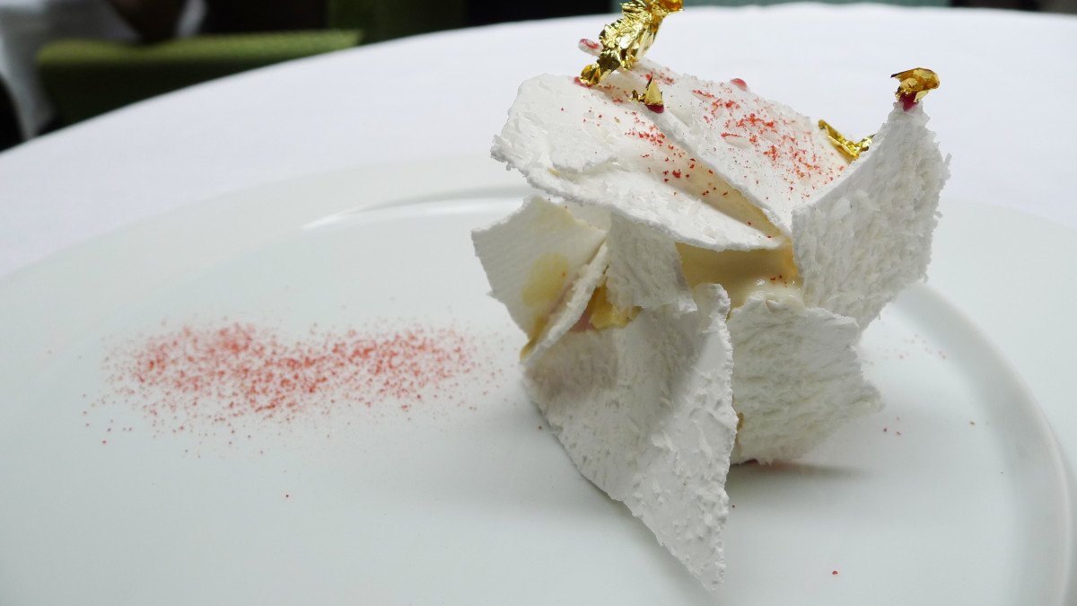 Iced vacherin with rhubarb and strawberries