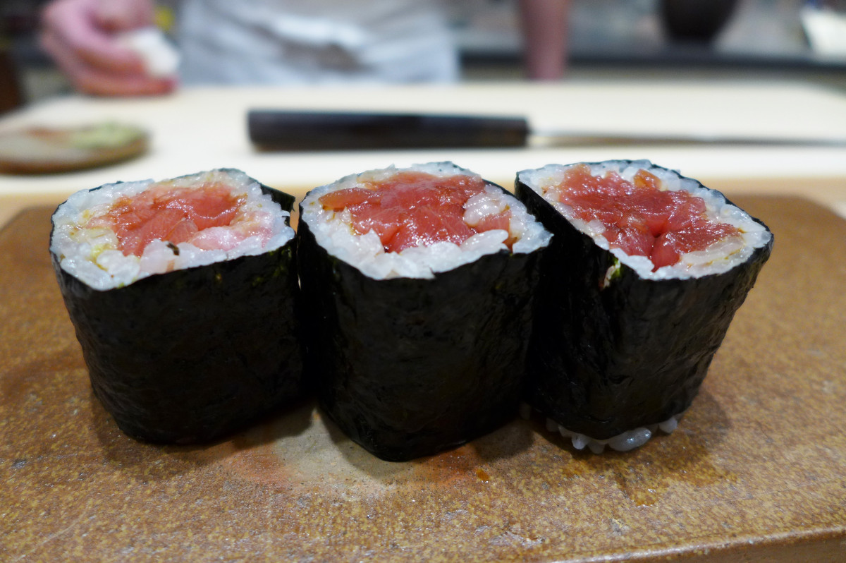 Otoro,chutoro and akami roll ( fatty, medium fatty and lean tuna)