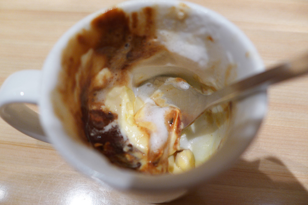 Cane sugar cooked for 8 hours, black truffles and custard pudding. ( Served in that mock Starbucks espresso cup). So intense and so good.