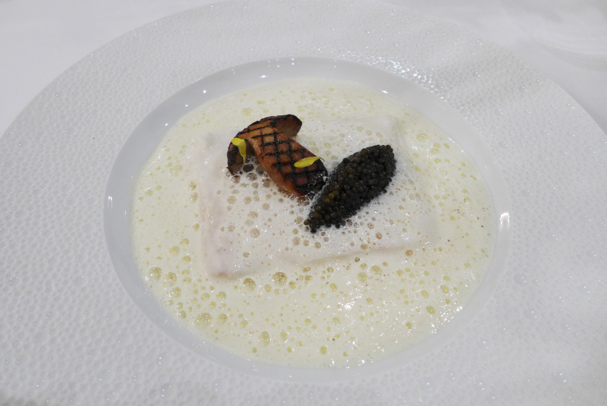 Sea bass poached in fermented milk