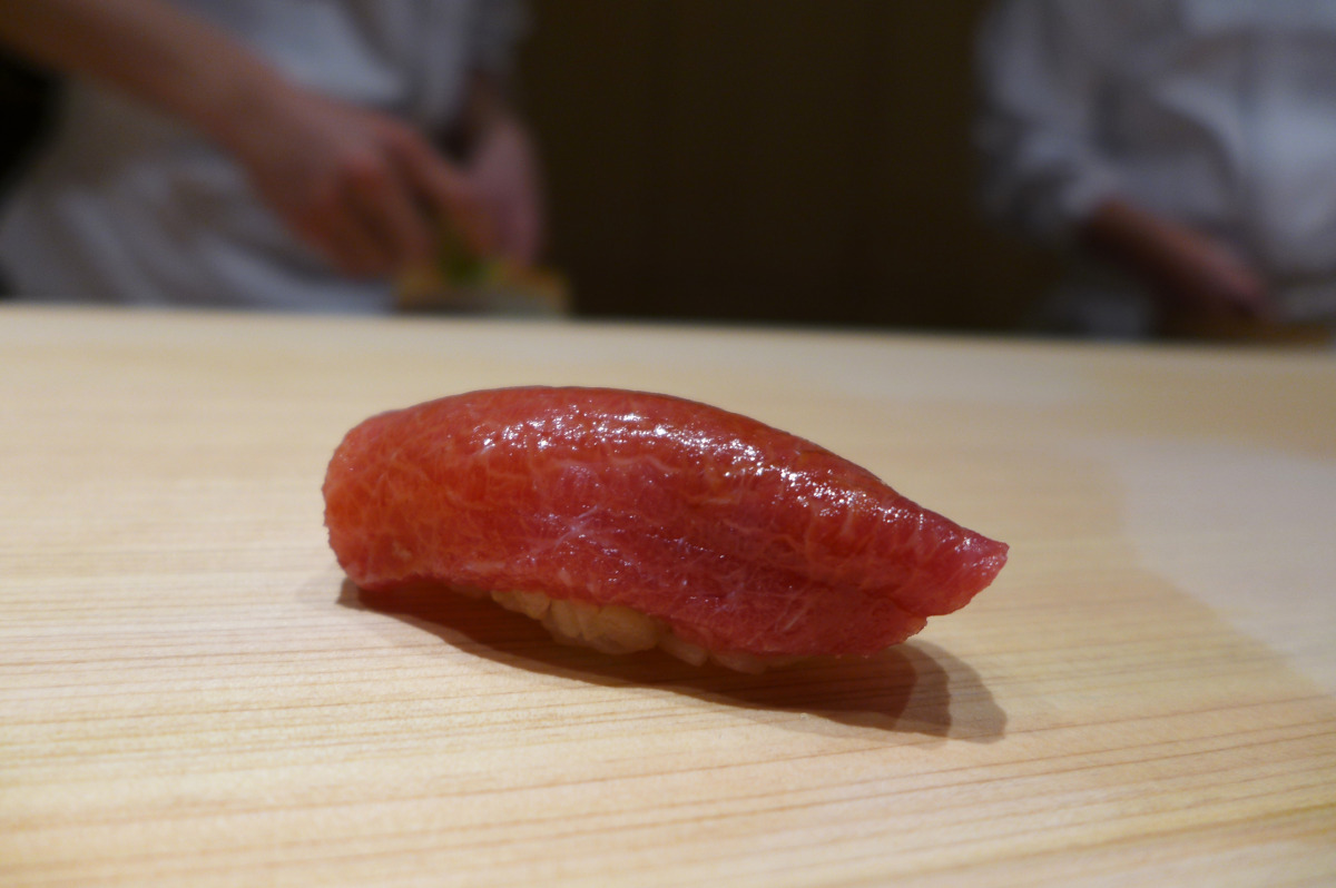 Akami (the leanest part of tuna) sushi. This was as perfect as it could get. The rice, that comes from Saitama prefecture, was perfectly balanced seasoning and texture wise.