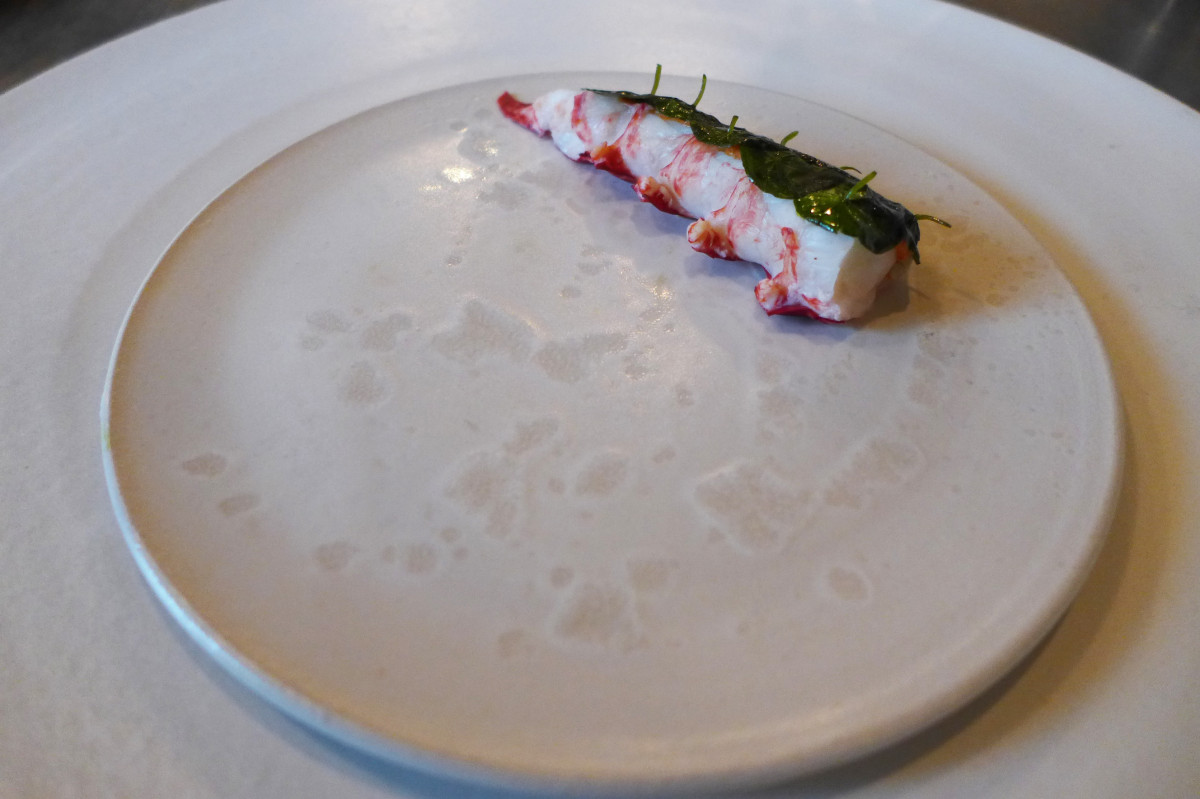 Lobster with  cooked nasturtium leaves