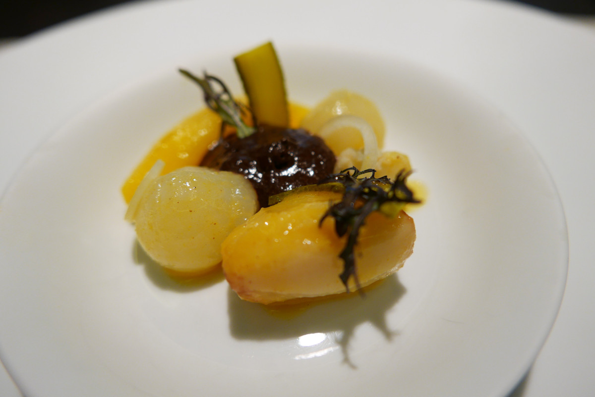 Various root vegetables with Japanese garlic sauce