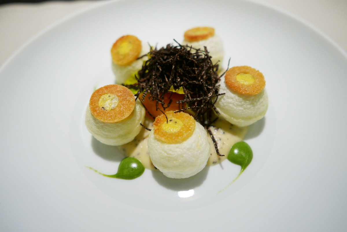 Blanc-manger with celery cappuccino and truffles