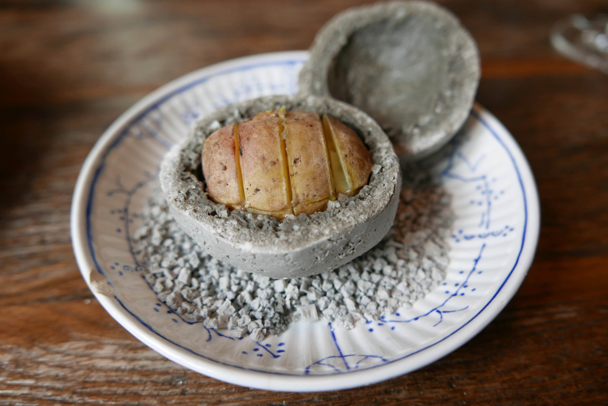 Baked potato with smoked potato mousse