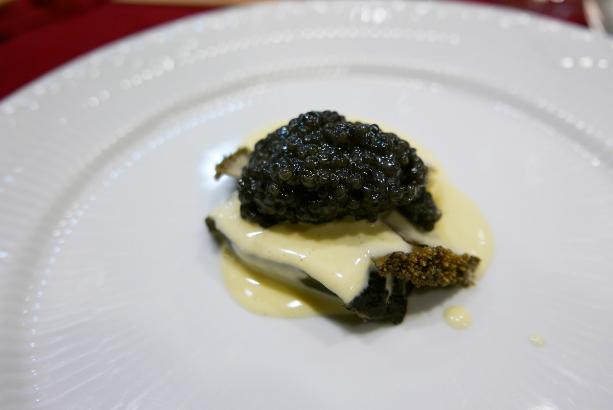 The abalone was served with cream and caviar from Kazakhstan. This was an amazing dish.