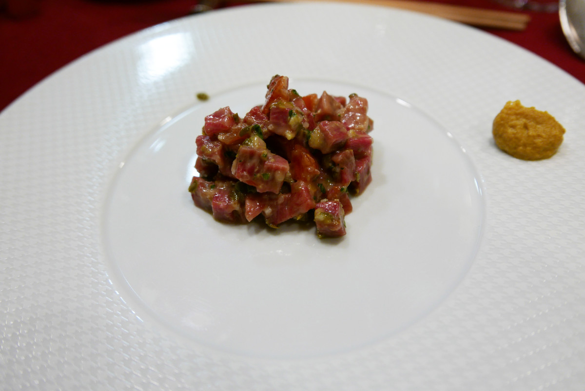 Incredible Waguy tartare with diced tomatoes