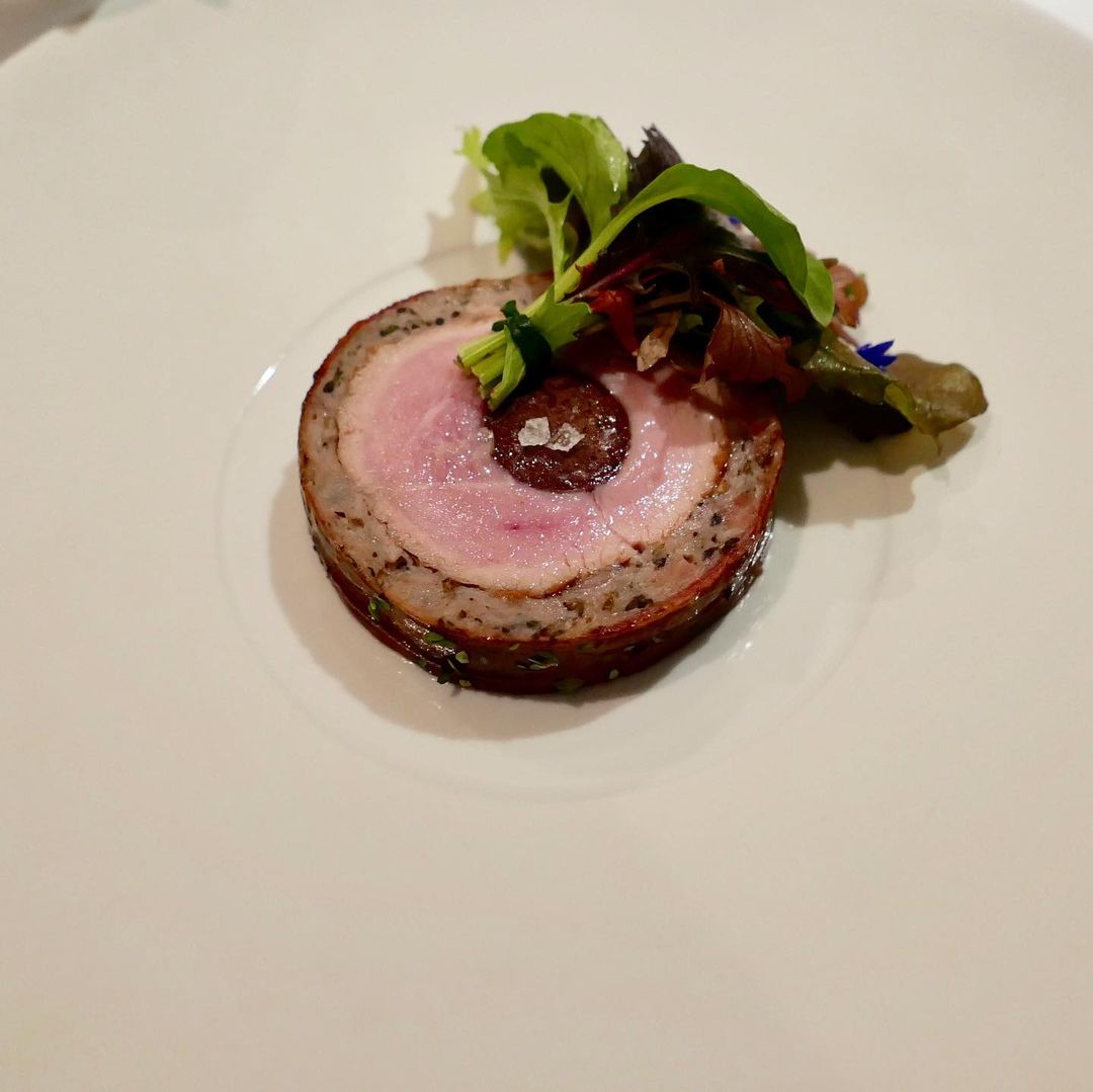 rack of limousine veal with boudin noir and smoked bone marrow