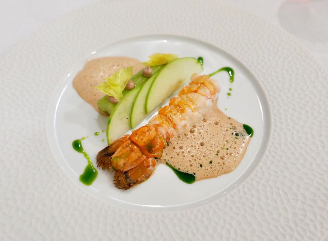 Scottish langoustine, celery, apple, walnut and bisque