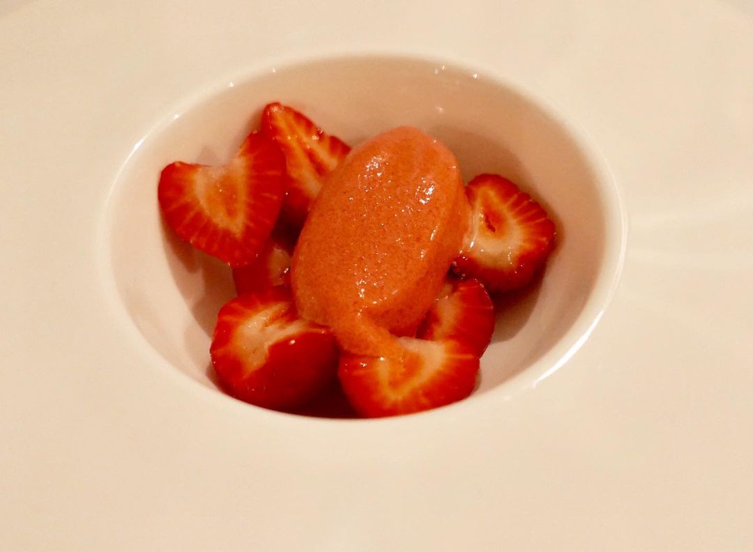 English strawberries and strawberry sorbet