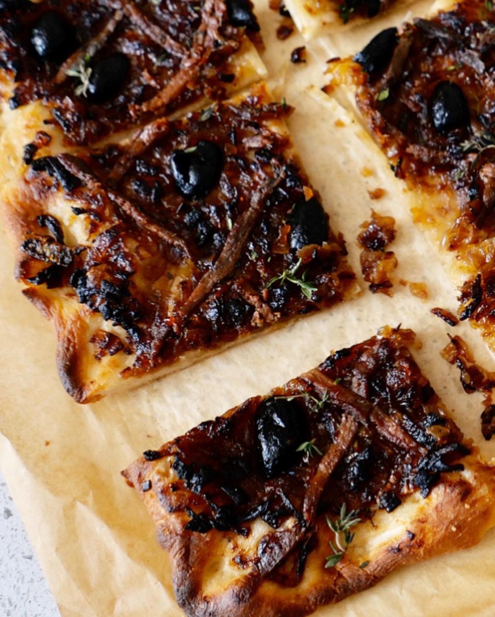 Pissaladière - white sourdough bread, shallot Lyonnaise, Santoña anchovies and pitted black olives