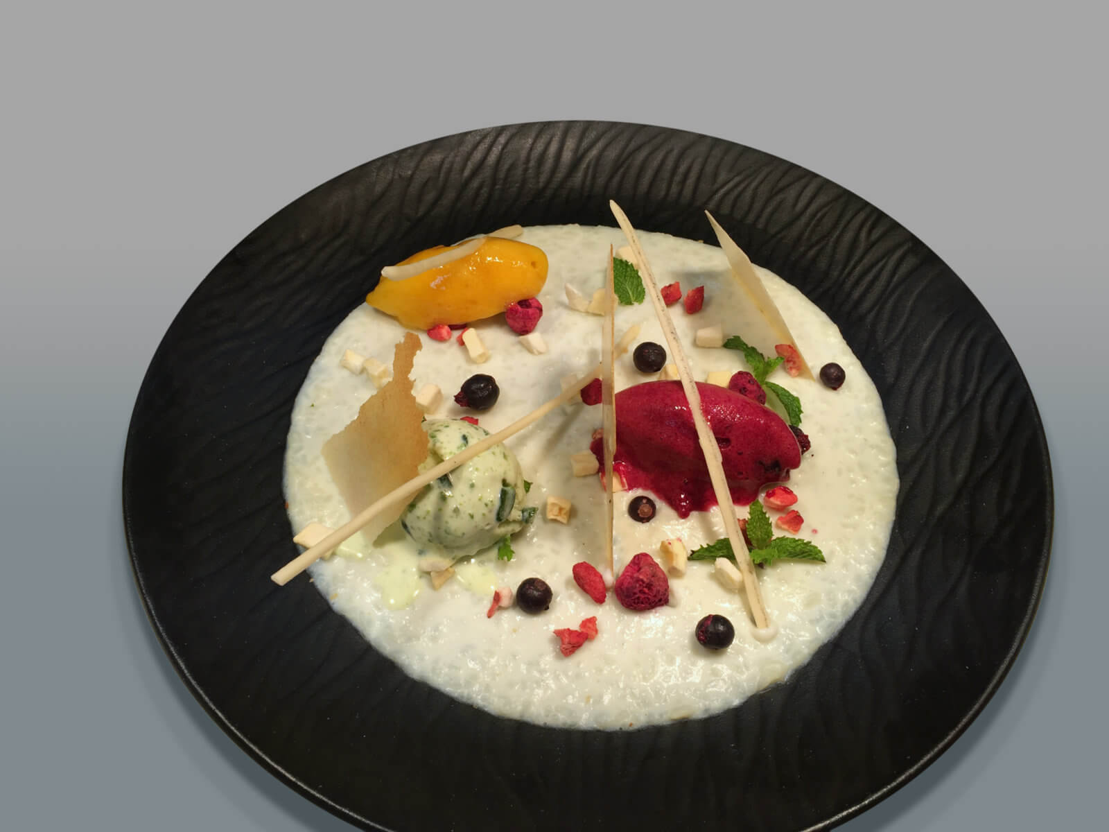 Gobindo bhog kheer, nuts, sorbet, air dried fruits