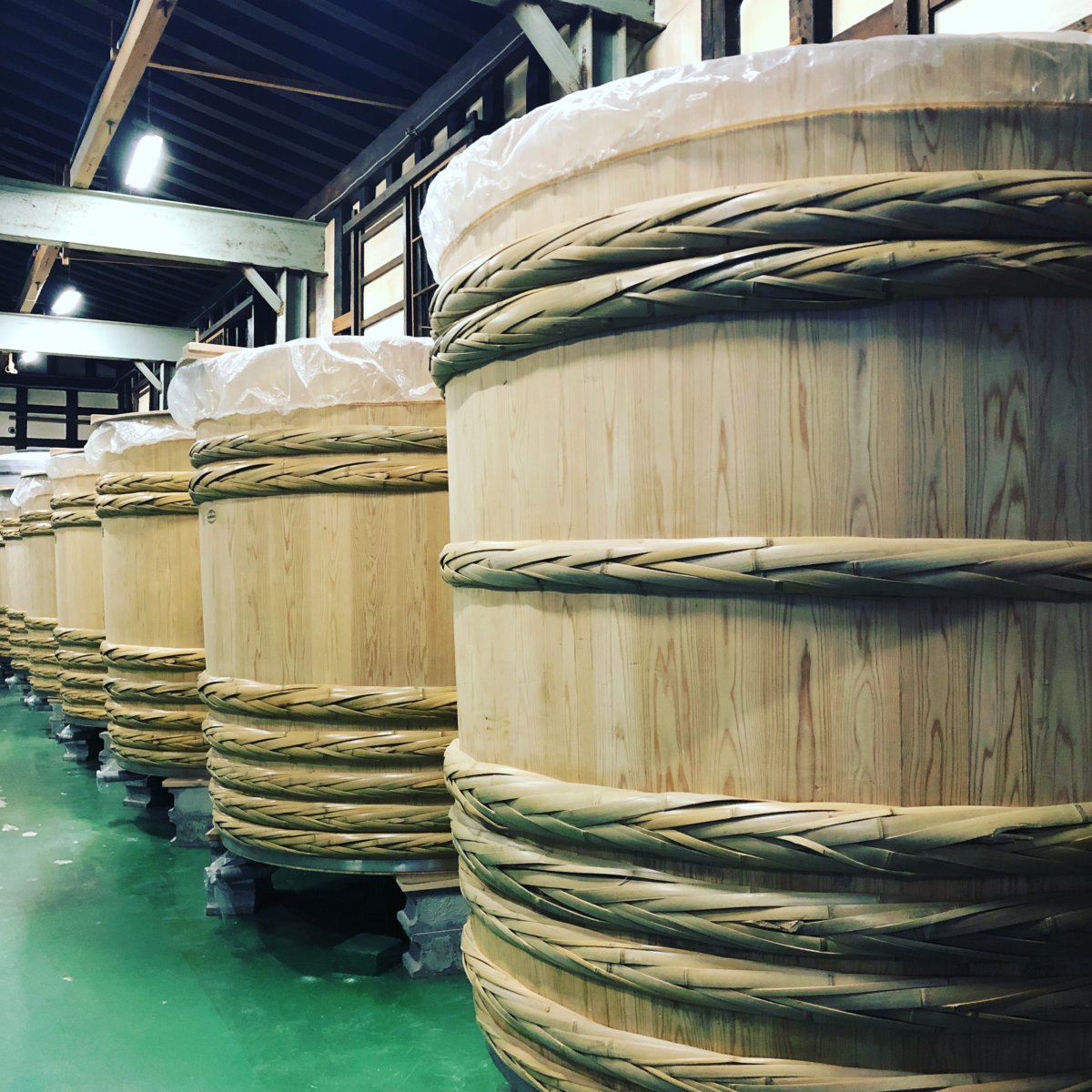 Kioke (cedar tanks) at Aramasa Shuzō