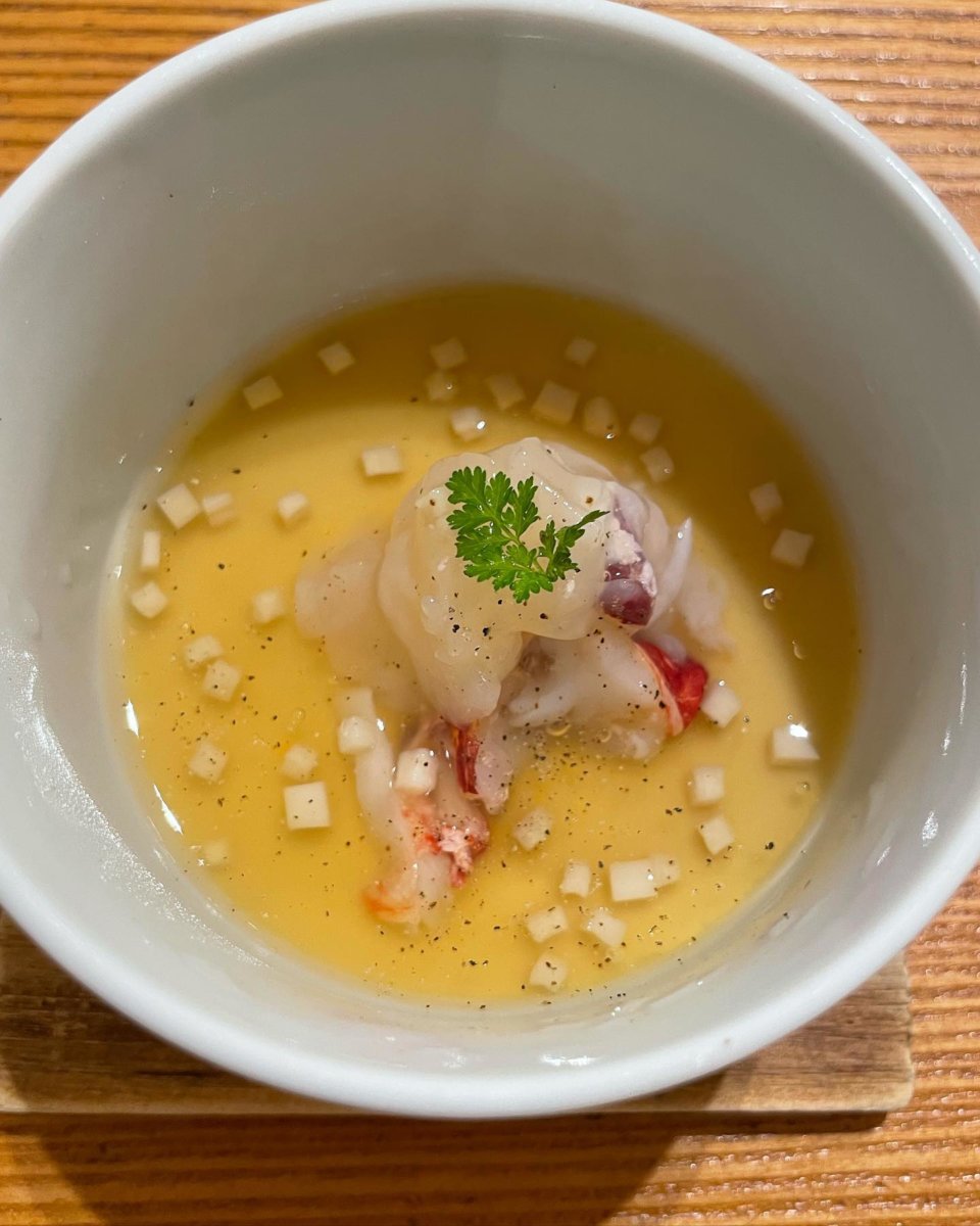 Barely cooked Cornish lobster chawanmushi